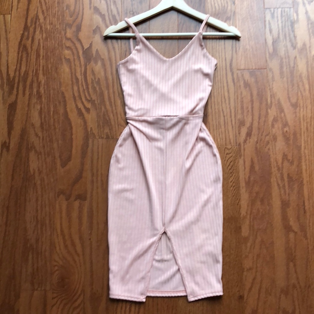 Pink midi dress.